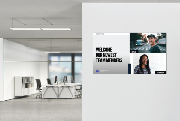 Corporate display board with business branding visuals
